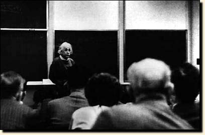 Einstein delivering his first lecture at Princeton